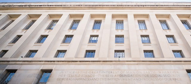 Image of the Robert F. Kennedy Department of Justice building in Washington, DC