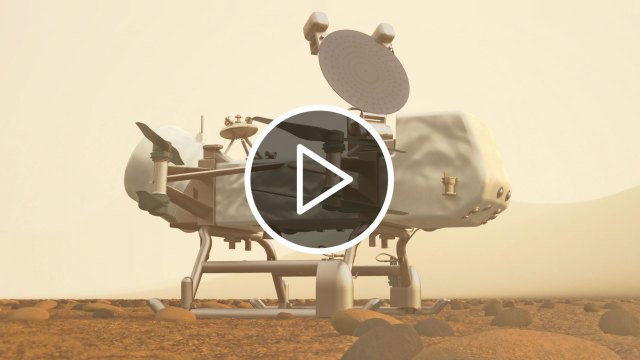 Illustration of the Dragonfly rotorcraft on Titan