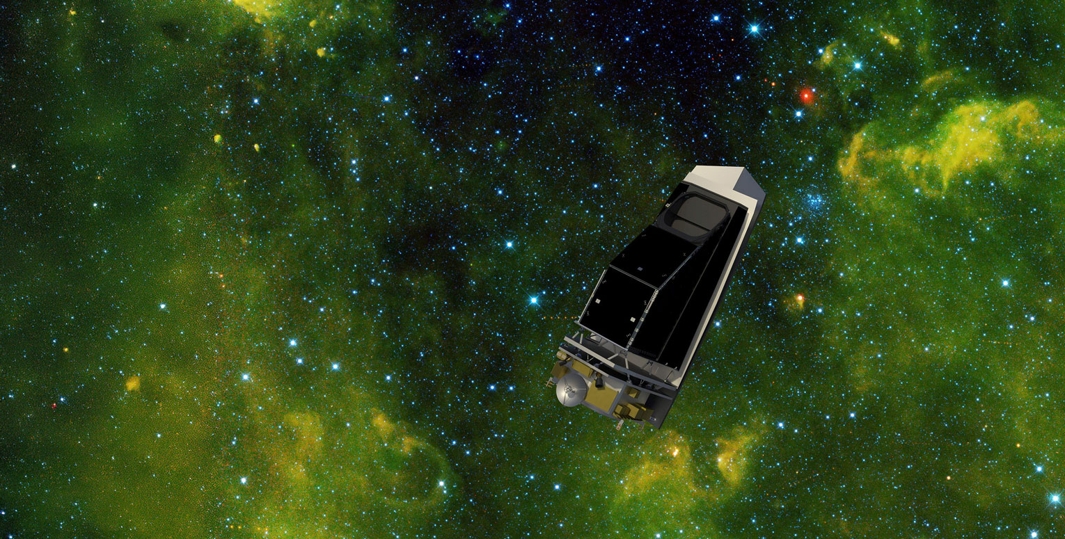 NEO Surveyor spacecraft floating in a field of stars.