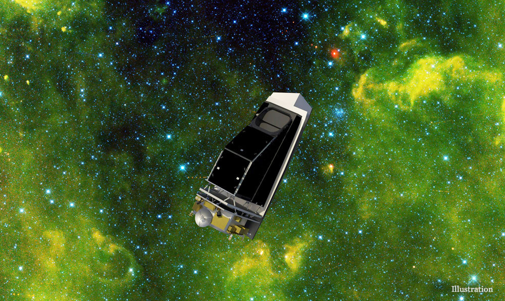 NEO Surveyor spacecraft floating in a field of stars.