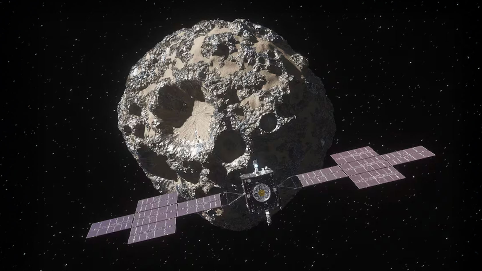 The Psyche spacecraft speeding toward an asteroid