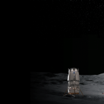 Blue Origin's Blue Moon lander on the lunar surface next to SpaceX's Starship lander.