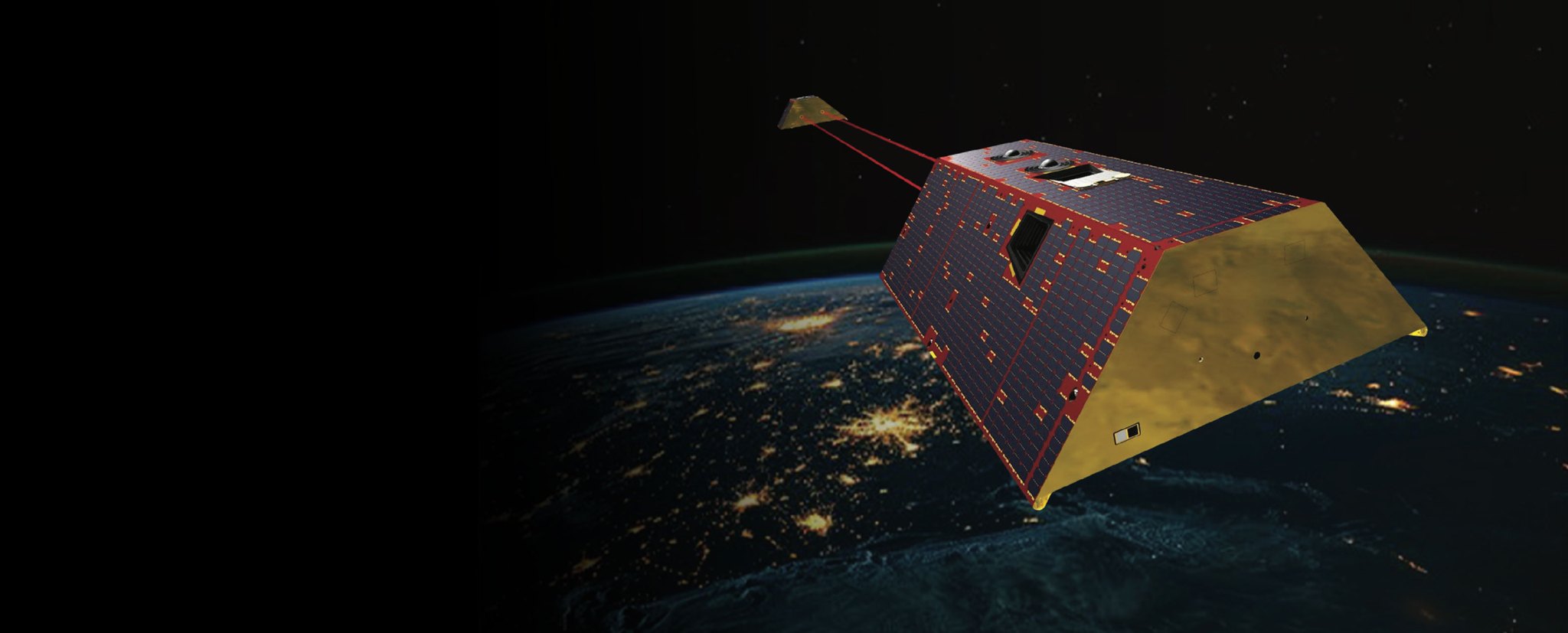 Illustration of the GRACE-C spacecraft above Earth