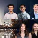 An image collage showing the Artemis II launch, the NASA OIG logo, and the headshots of 7 interns: Marcell Ambush, Christian Culanag, Noah Dillon, Amelia McMahan, Jacquelyn Sansone, Meagan Wentworth, and Matthew Winter.